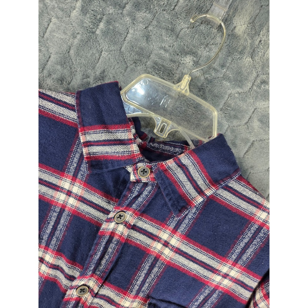 Jachs Mens LT Navy Blue Red Plaid Flannel Button Down Shirt Long Sleeve Cotton